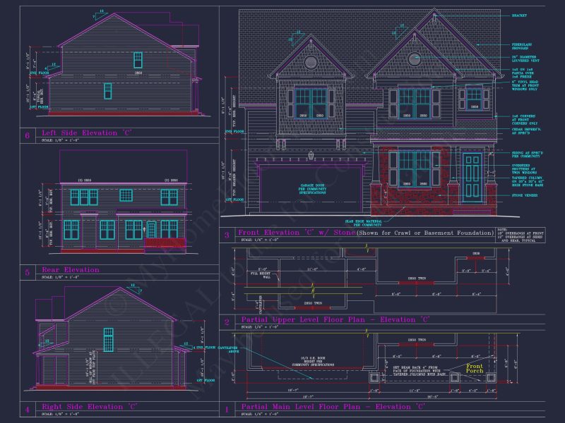 Beautiful 2-Story house Plan with CAD Designs and 13 Elevations