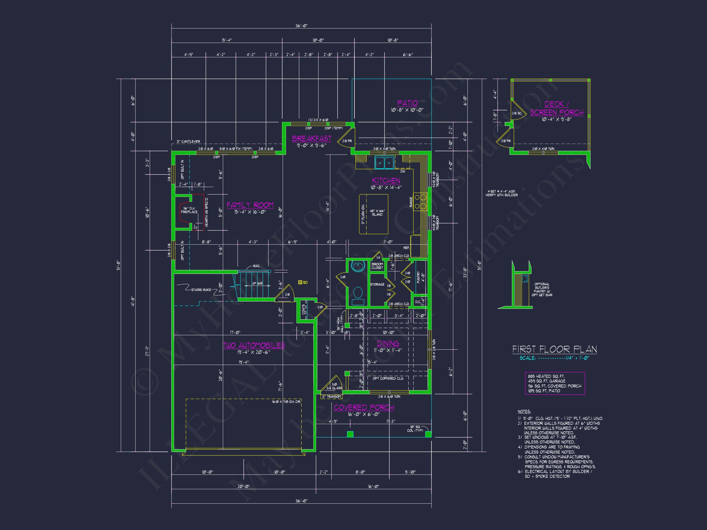 Blueprint for a 2,238 Sq. Ft. Craftsman house Design
