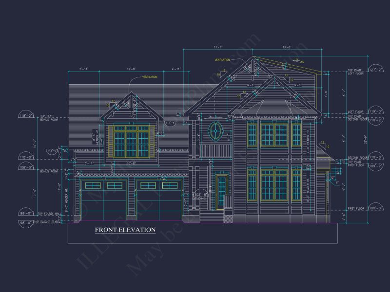 Charming 2-Story house Plan - CAD Blueprint with 3 Bedrooms