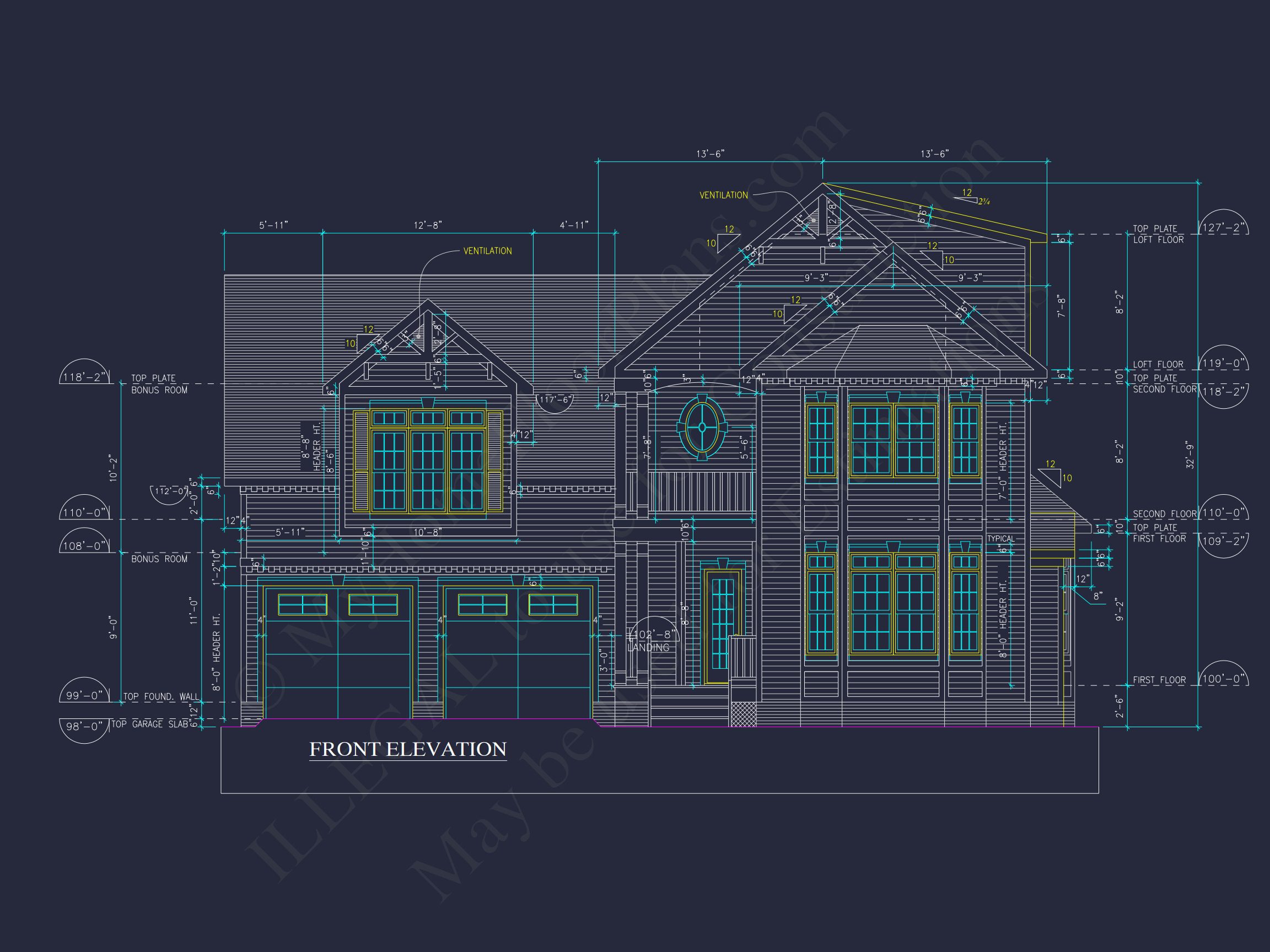 Charming 2-Story house Plan - CAD Blueprint with 3 Bedrooms