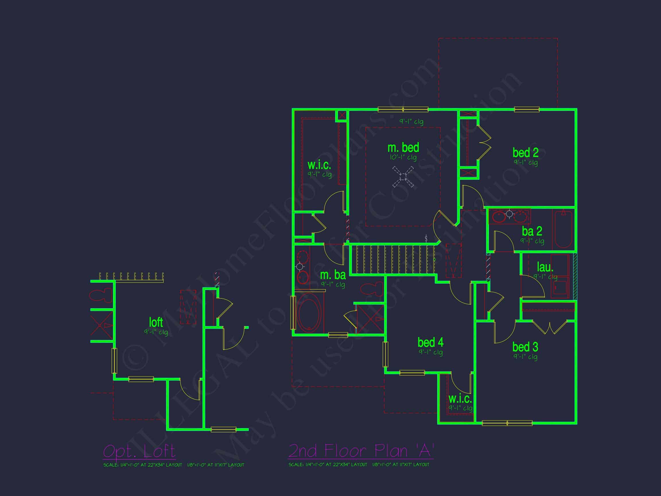 Classic 2-Story house Plan: 4 Beds,2289 sq ft Blueprint