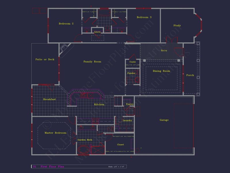 Classic Suburban house Plan: Detailed Floor Blueprint & CAD Design