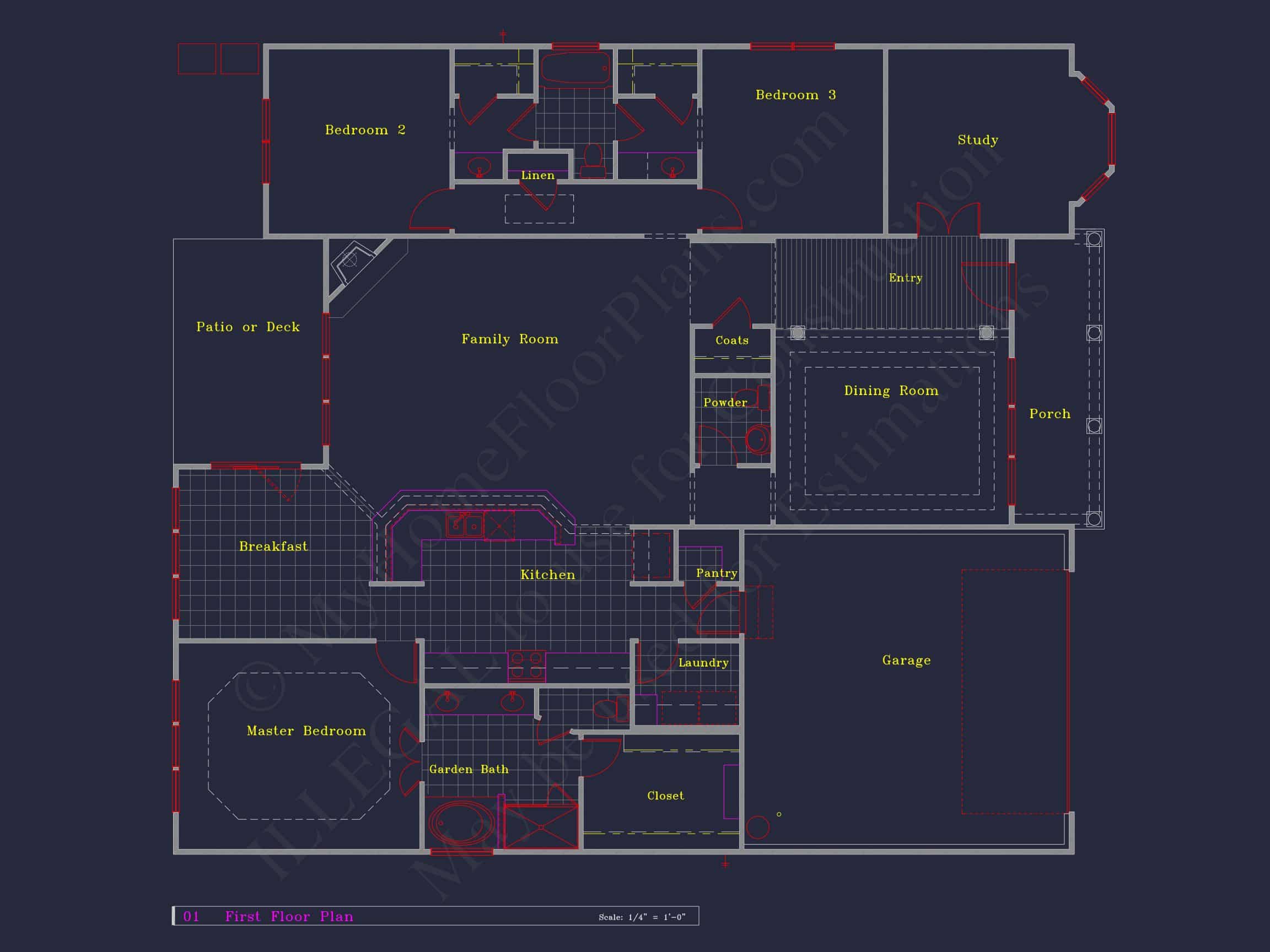 Classic Suburban house Plan: Detailed Floor Blueprint & CAD Design
