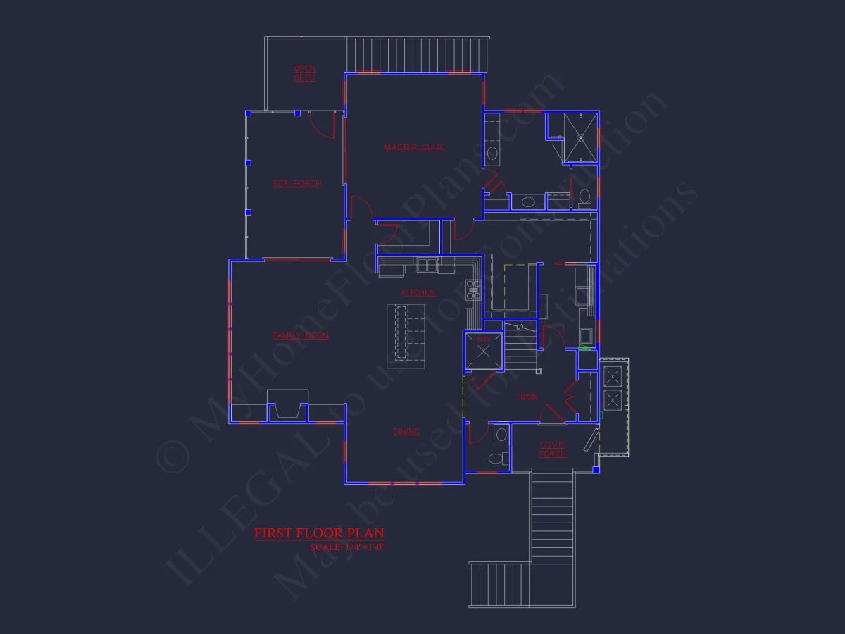 Coastal Beach House Floor Plan with 2.5 Stories and CAD Design