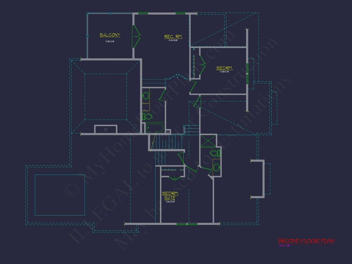 Coastal Craftsman house Floor Plan: 3 Bed, 2 Bath, 2 Story