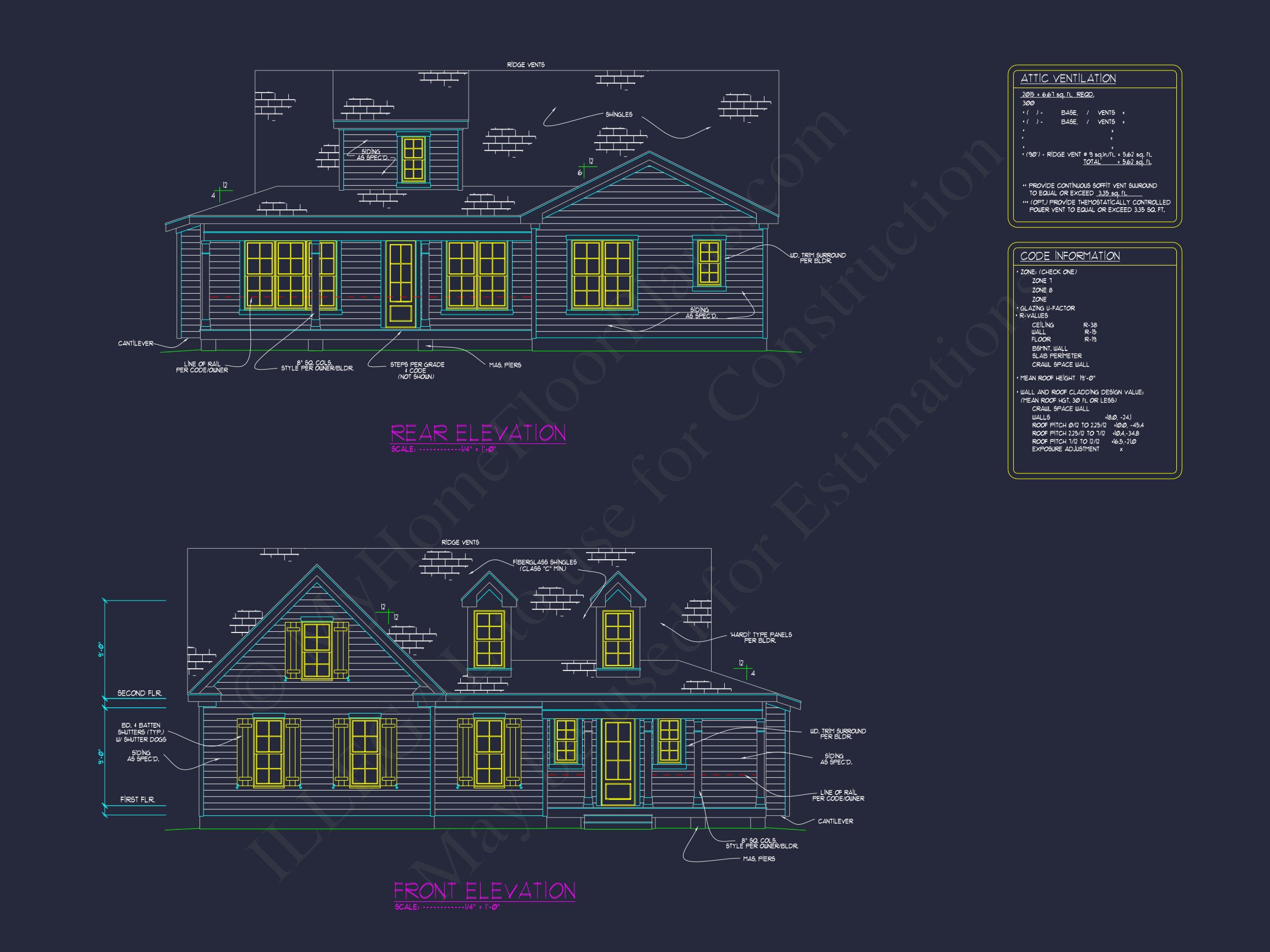 Colonial Farmhouse house Design with CAD Floor Plan Blueprints