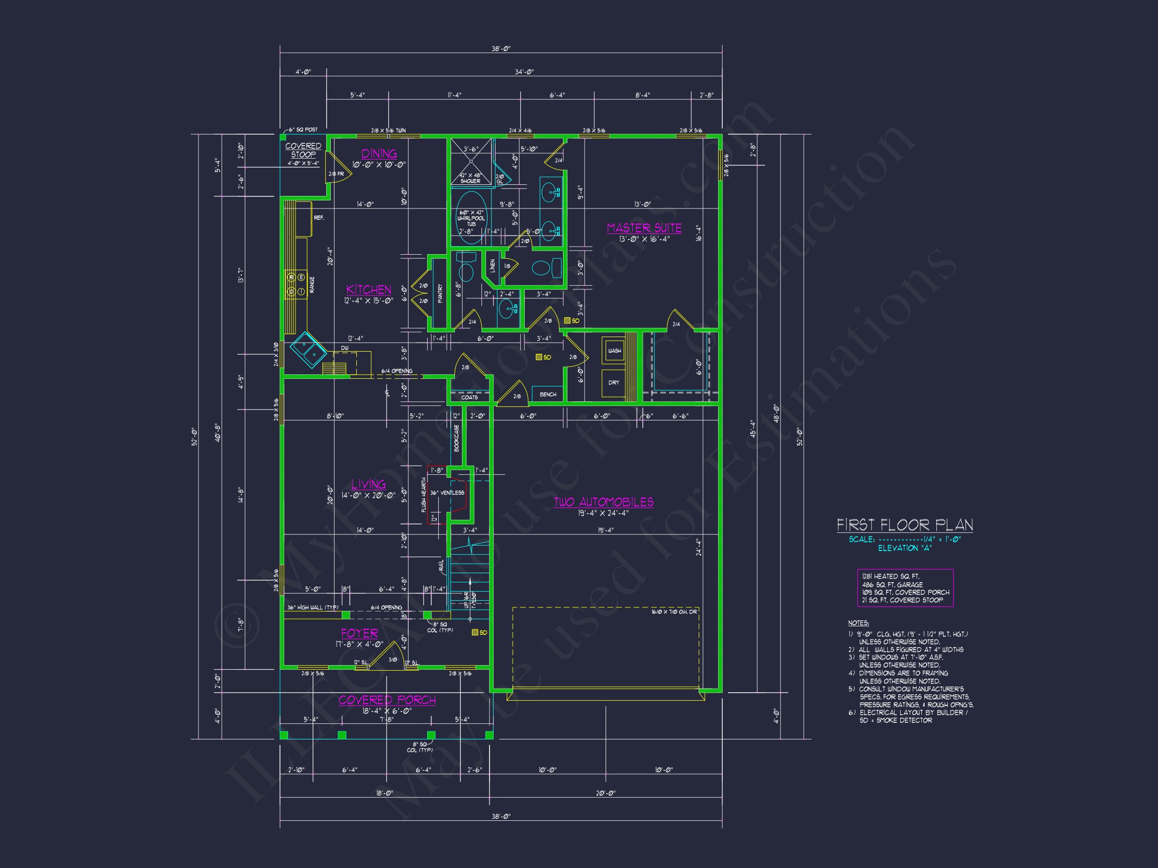 Colonial Revival house Plan With 2-Story Floor Plan Design