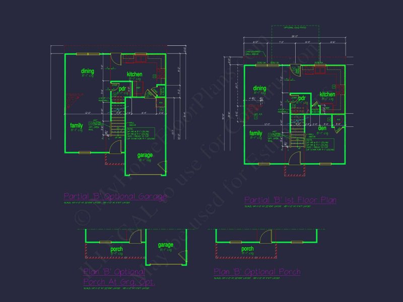 Colonial Revival house Plan with CAD Blueprint and Design