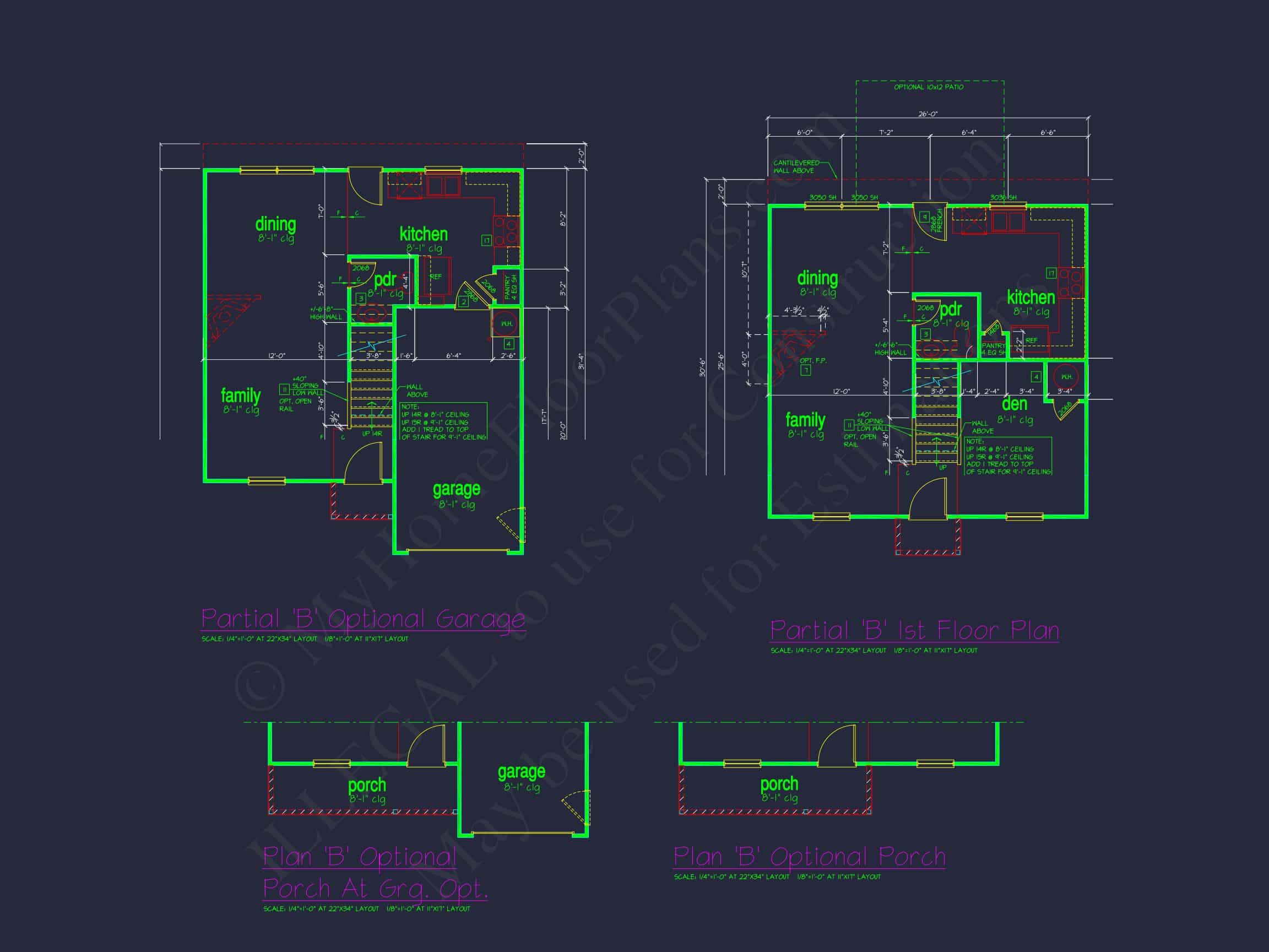 Colonial Revival house Plan with CAD Blueprint and Design