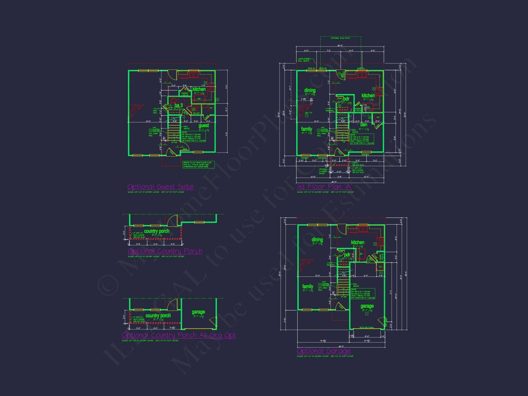 Colonial Revival house Plan with CAD Blueprint and Design