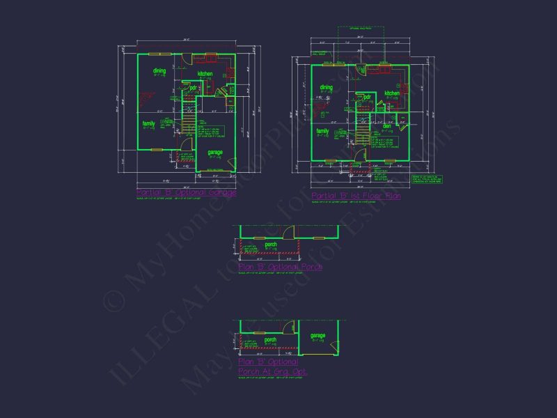 Colonial Revival house Plan with CAD Blueprint and Design