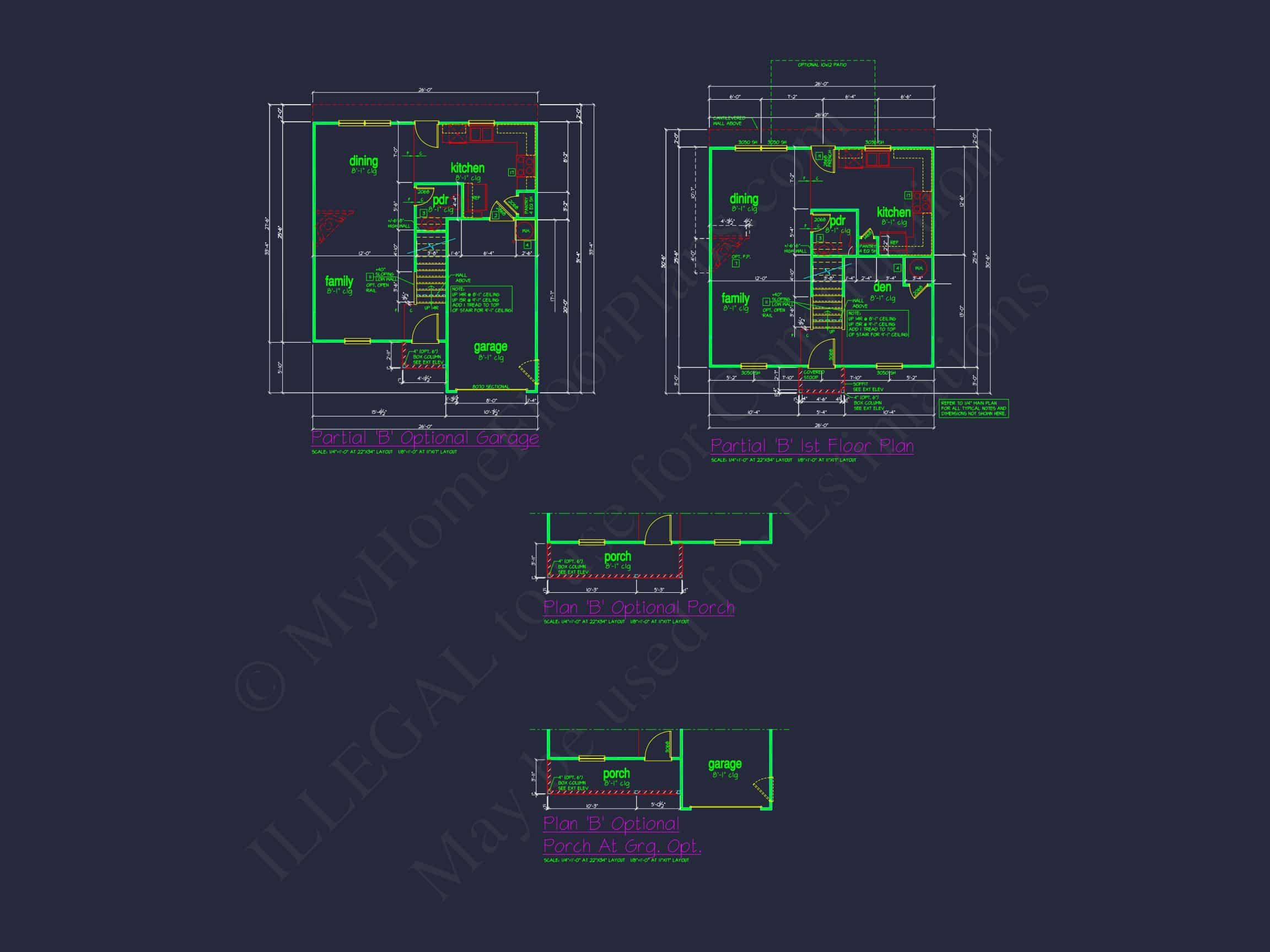 Colonial Revival house Plan with CAD Blueprint and Design
