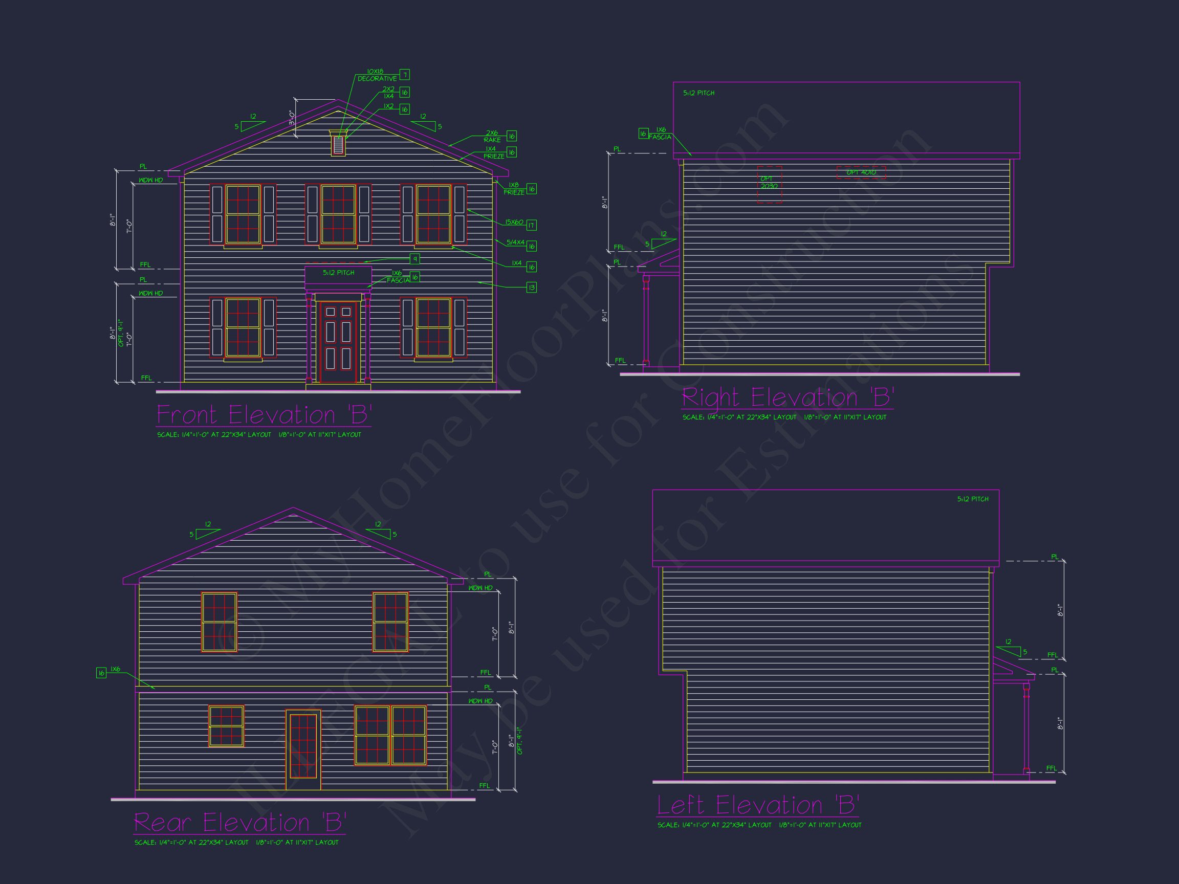 Colonial Revival house Plan with CAD Blueprint and Design