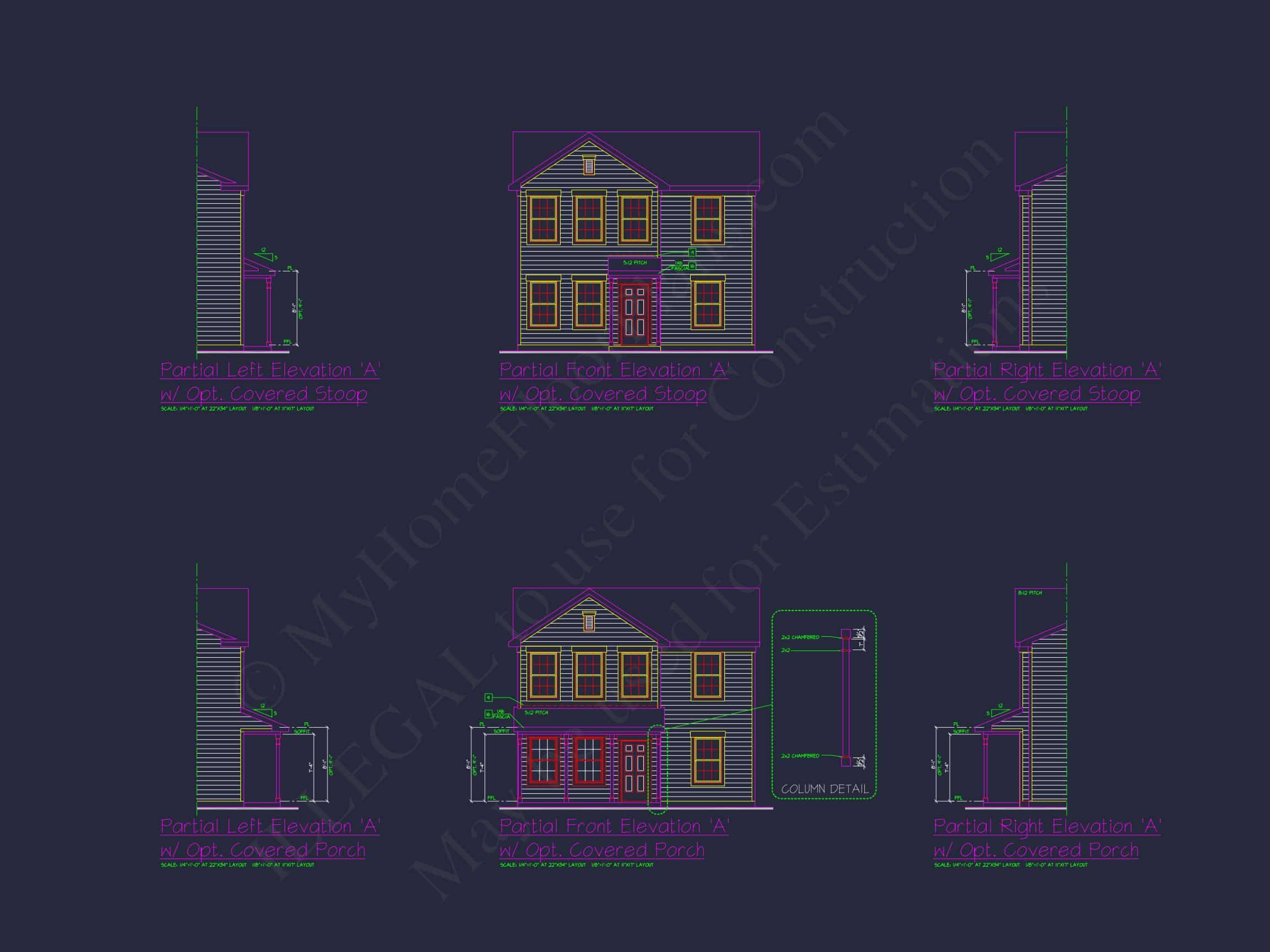 Colonial Revival house Plan with CAD Blueprint and Design