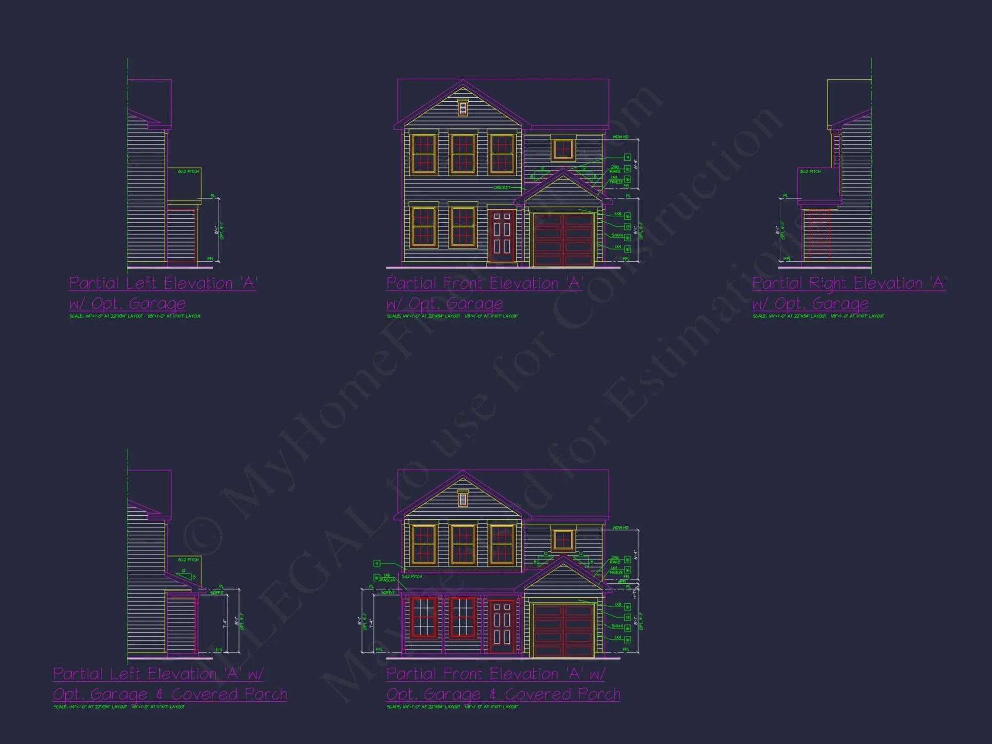 Colonial Revival house Plan with CAD Blueprint and Design
