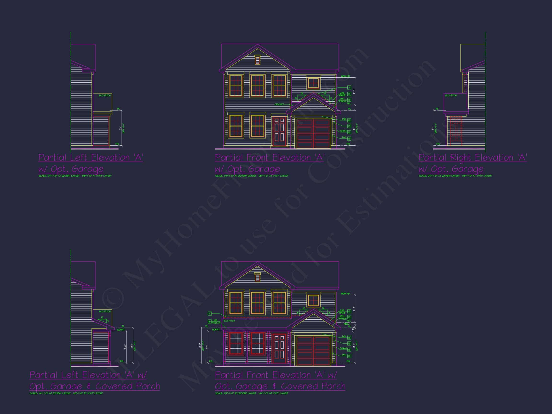 Colonial Revival house Plan with CAD Blueprint and Design
