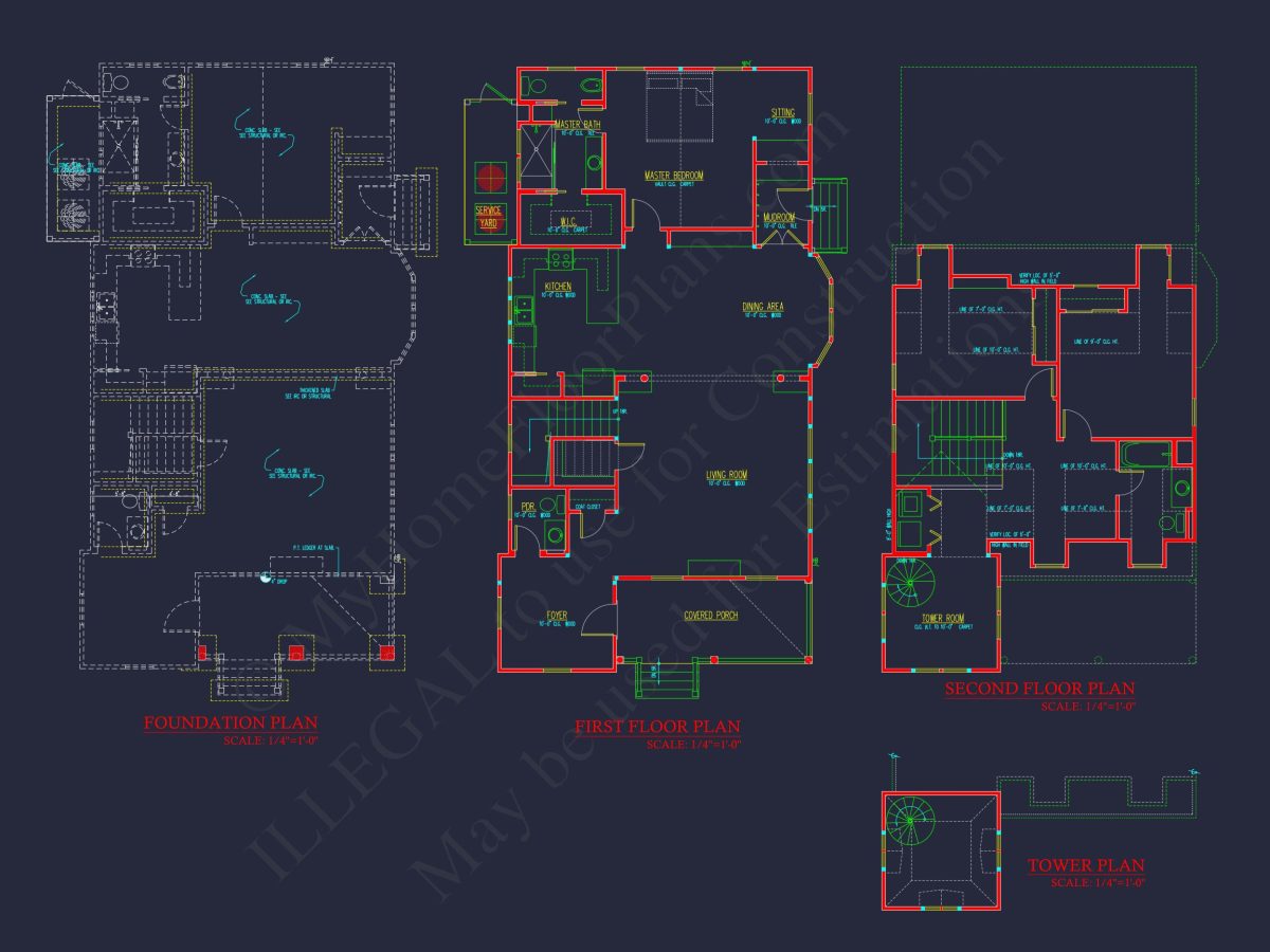 Colonial Two-Story house Plan with Detached Garage and CAD Design