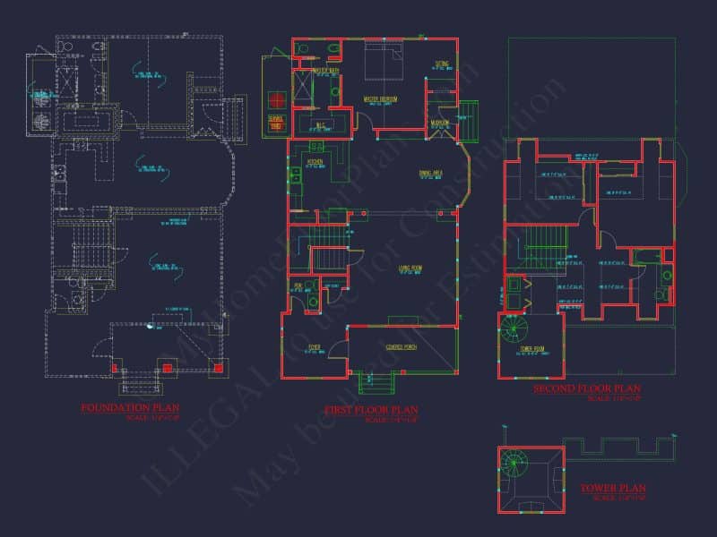 Colonial Two-Story house Plan with Detached Garage and CAD Design
