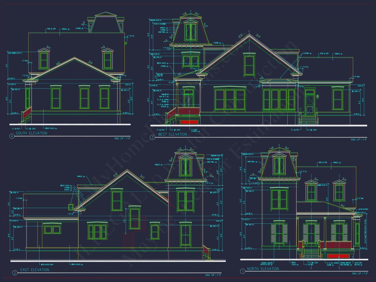 Colonial Two-Story house Plan with Detached Garage and CAD Design