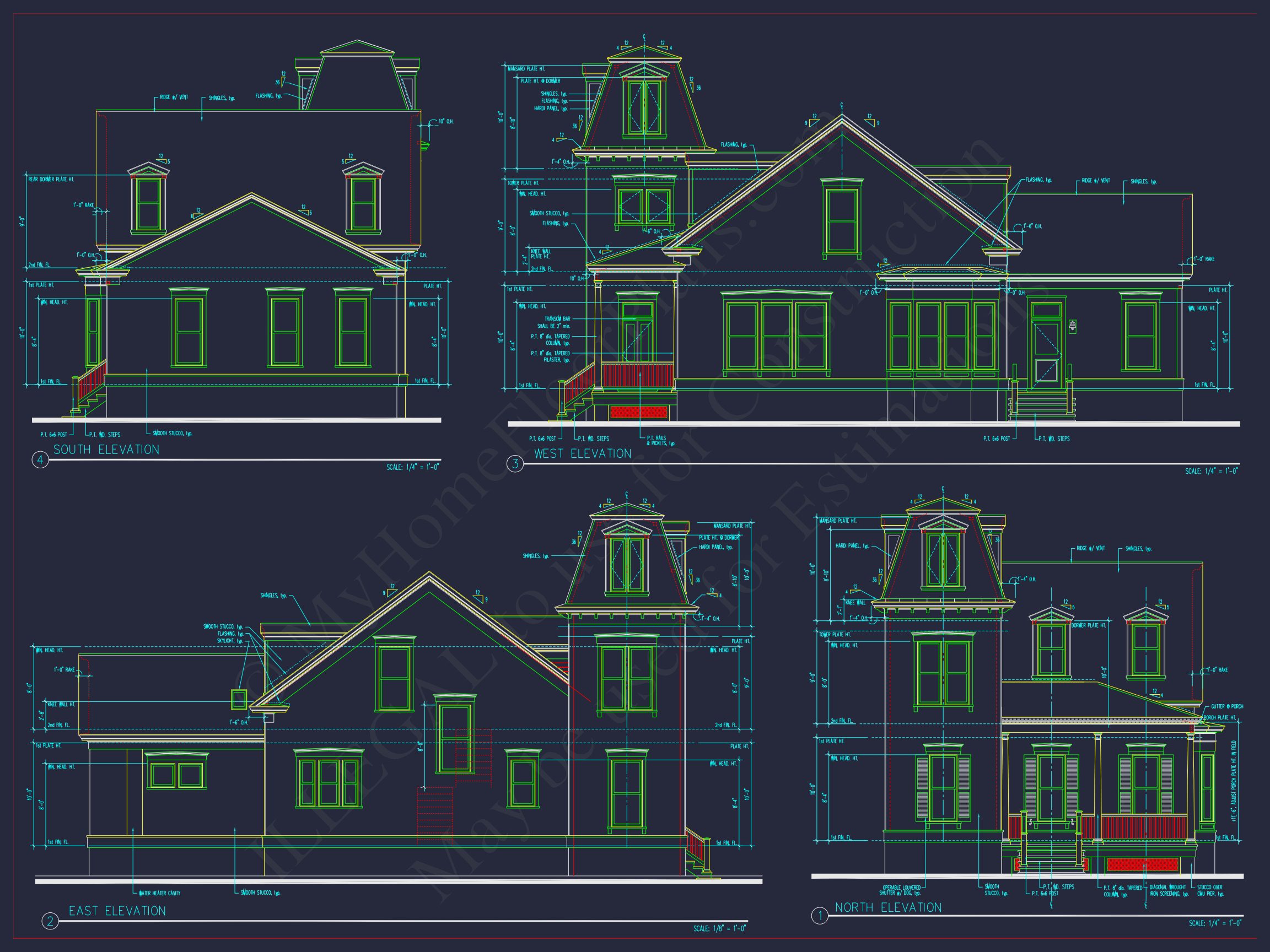 Colonial Two-Story house Plan with Detached Garage and CAD Design