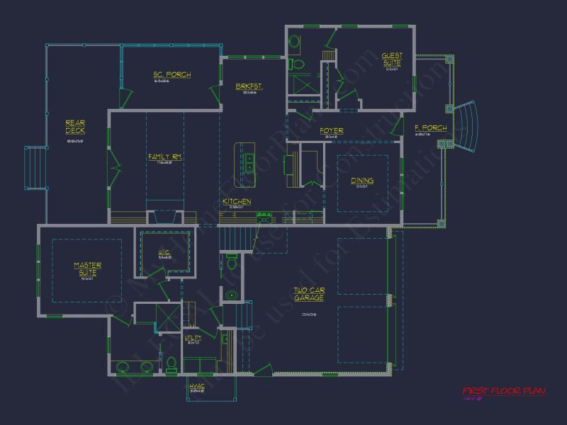 Craftsman house Floor Plan: 3-Bed, 2-Story Blueprint