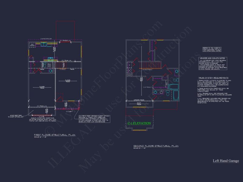 Craftsman house Floor Plan with 2 Stories and 3 Bedrooms