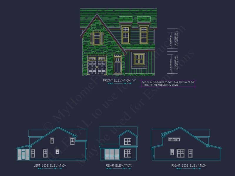 Craftsman house Floor Plan with 2 Stories and CAD Blueprint Designs