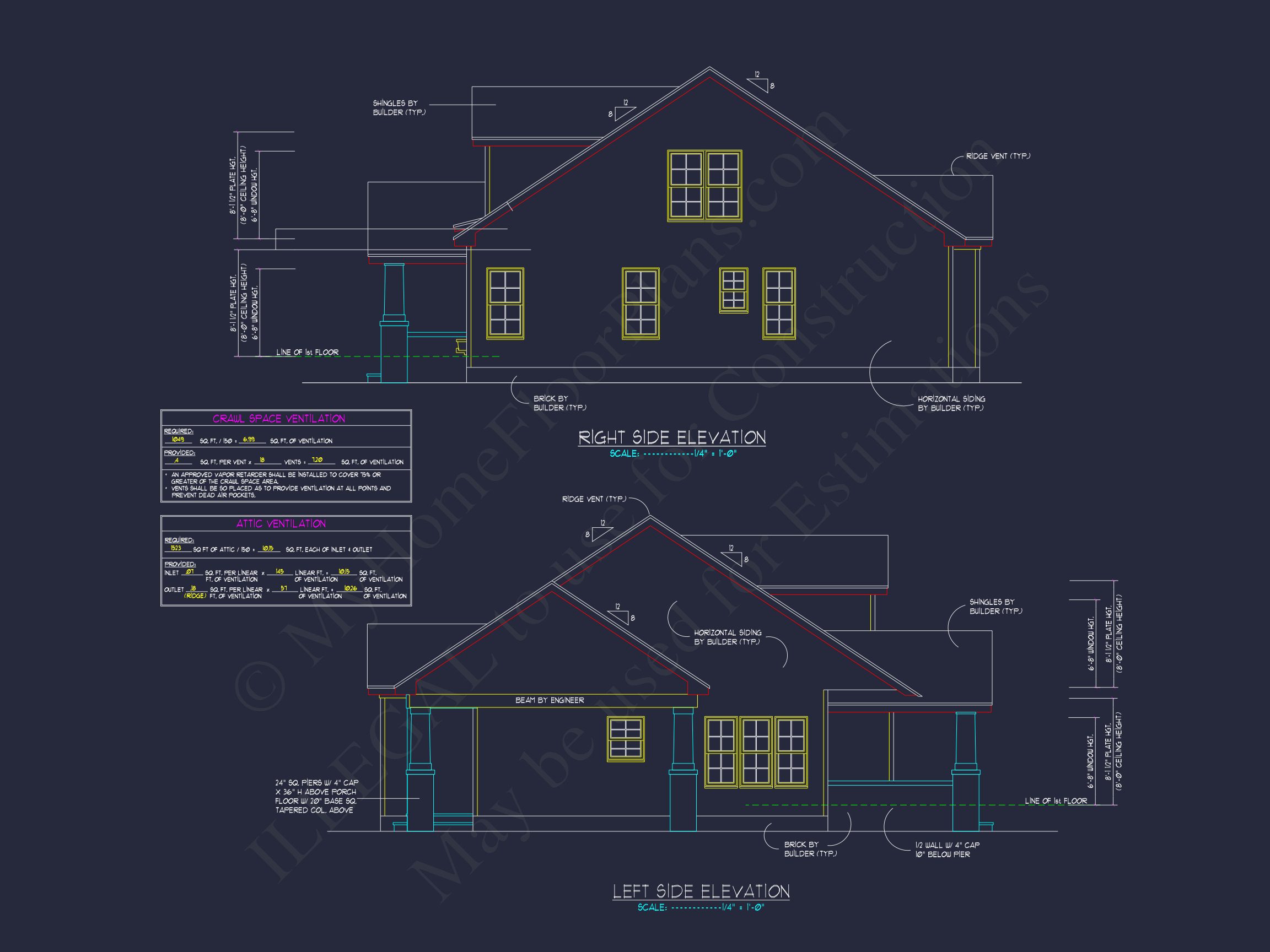 Craftsman house Floor Plan with 2 Stories,CAD Blueprint Designs
