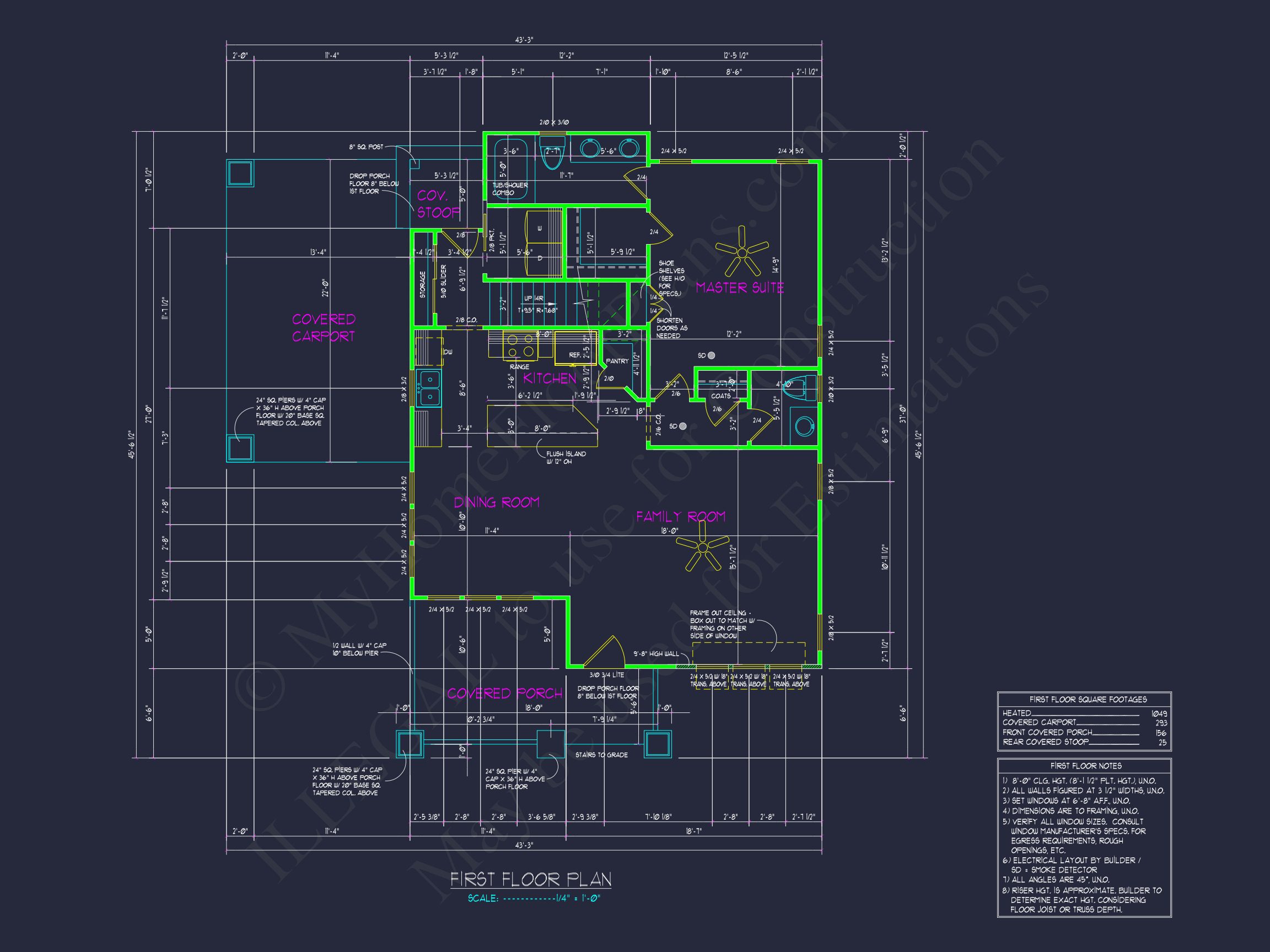 Craftsman house Floor Plan with 2 Stories,CAD Blueprint Designs