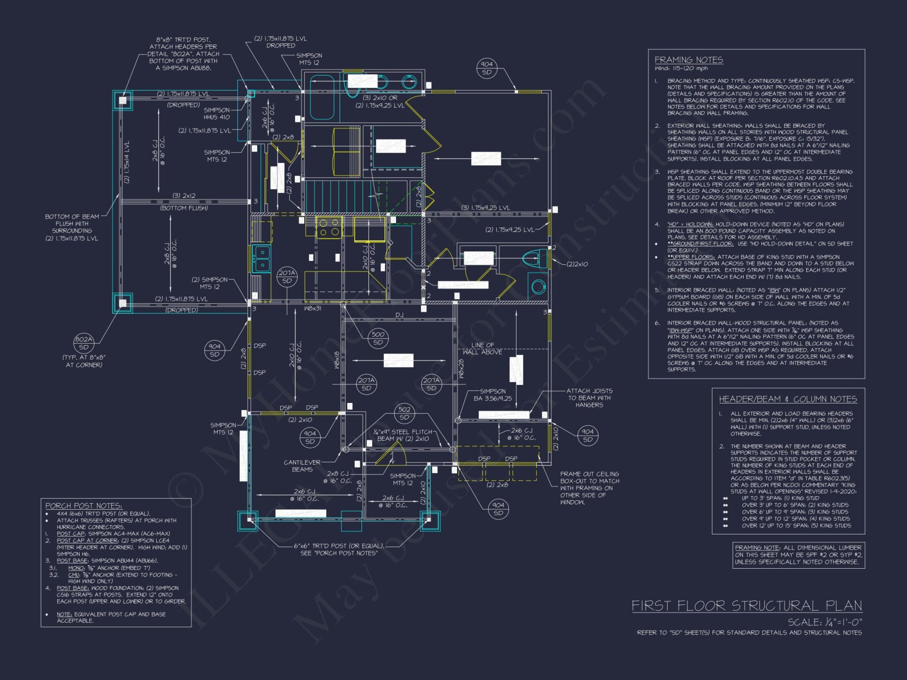 Craftsman house Floor Plan with 2 Stories, CAD Blueprint Designs