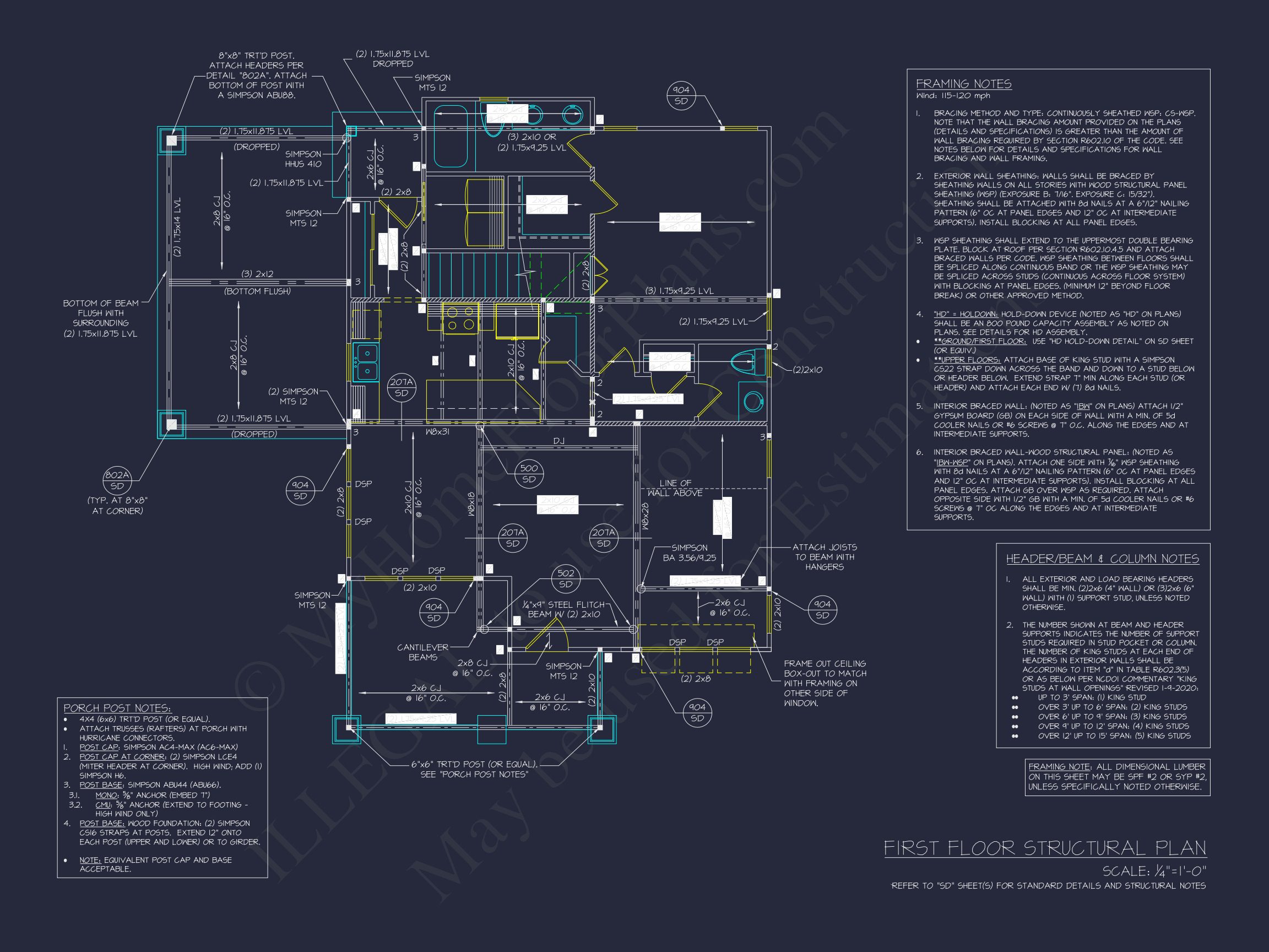 Craftsman house Floor Plan with 2 Stories,CAD Blueprint Designs