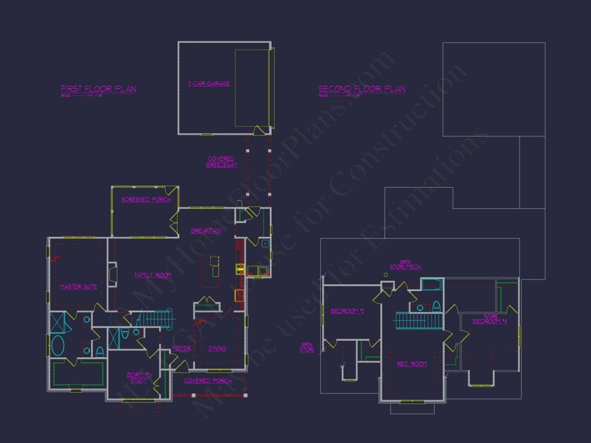 Craftsman house Floor Plan with Detached Garage and CAD Designs
