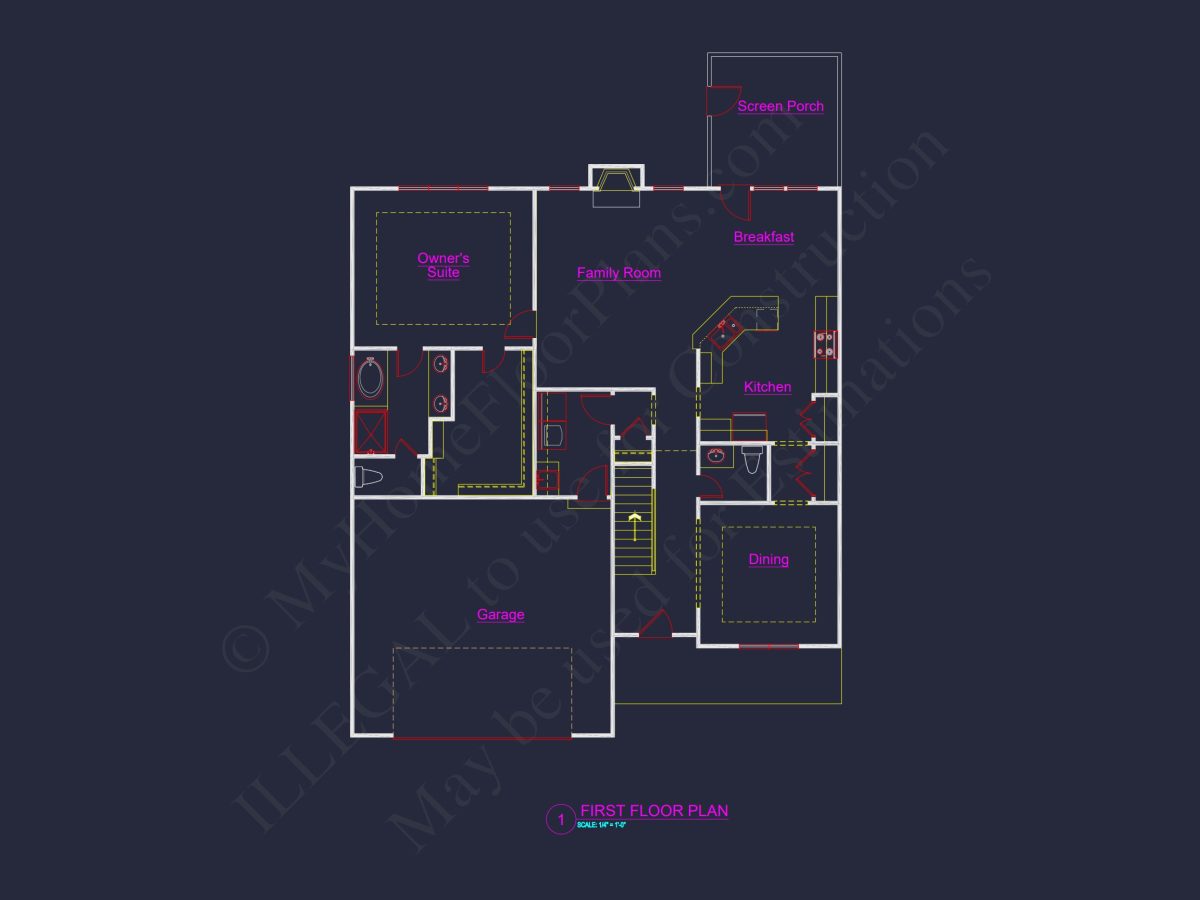 Craftsman house Plan: 1.5 Story Floor Design with CAD Blueprint