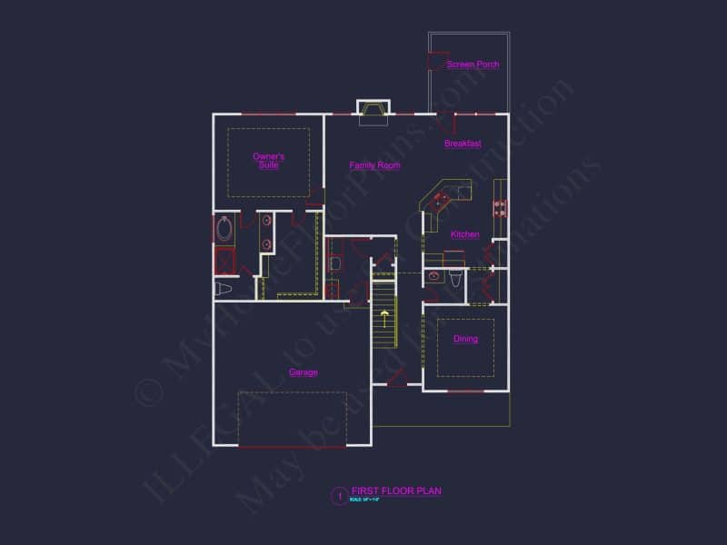 Craftsman house Plan: 1.5 Story Floor Design with CAD Blueprint