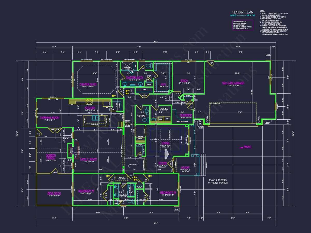 Craftsman house Plan CAD Blueprint with Spacious Floor Designs