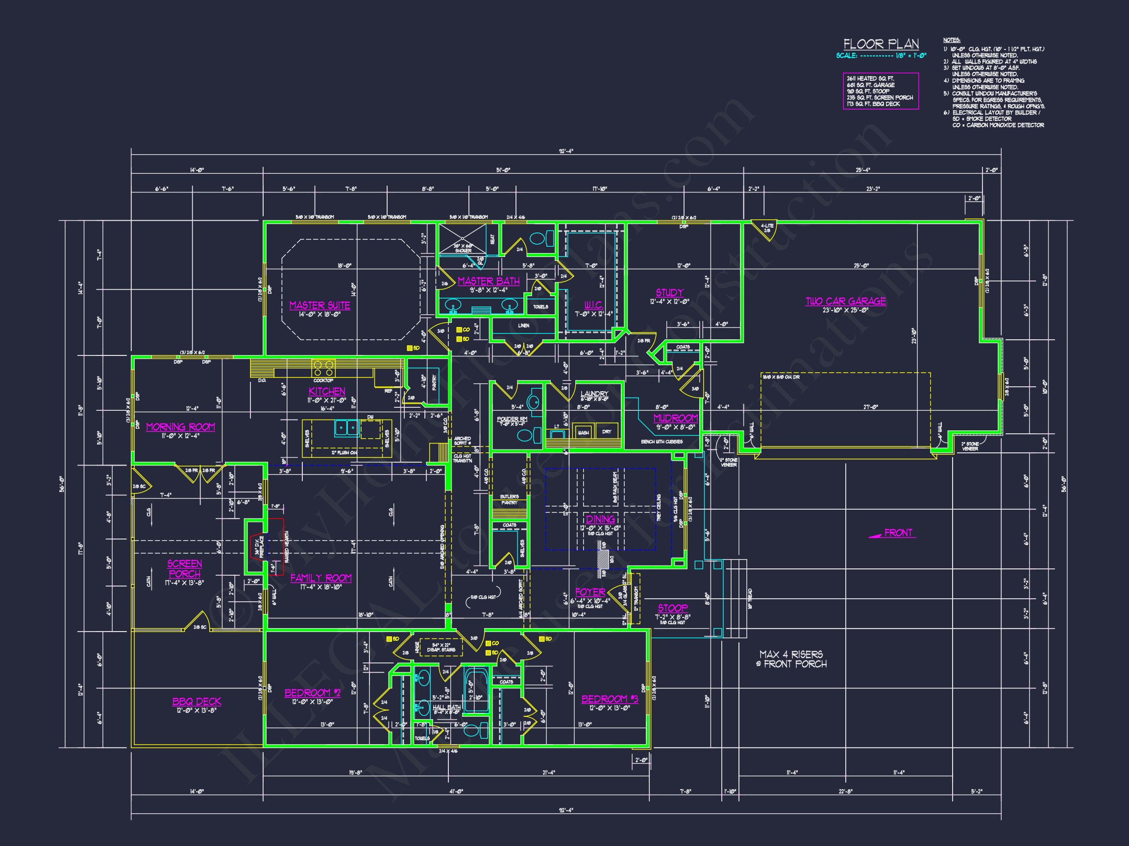 Craftsman house Plan CAD Blueprint with Spacious Floor Designs