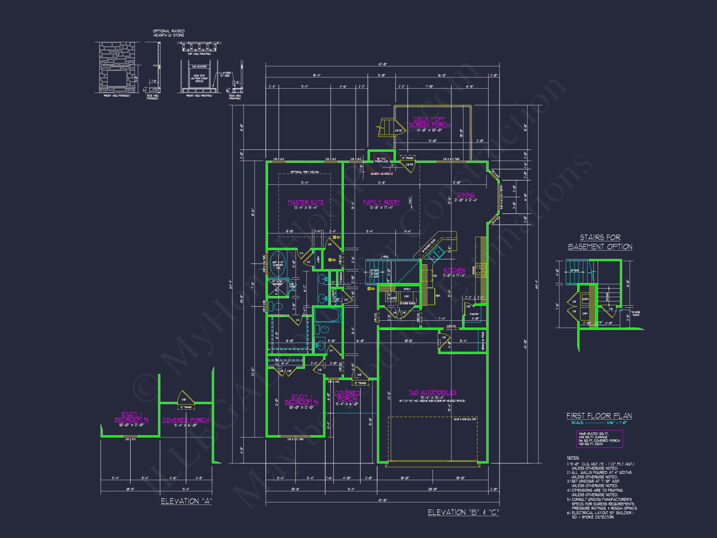 Craftsman house Plan with 2 Floors,3 Beds & CAD Designs