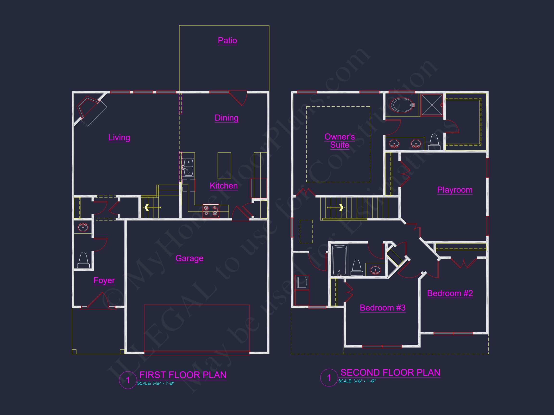 Craftsman house Plan with 3 Bedrooms,2 Floors,and CAD Designs
