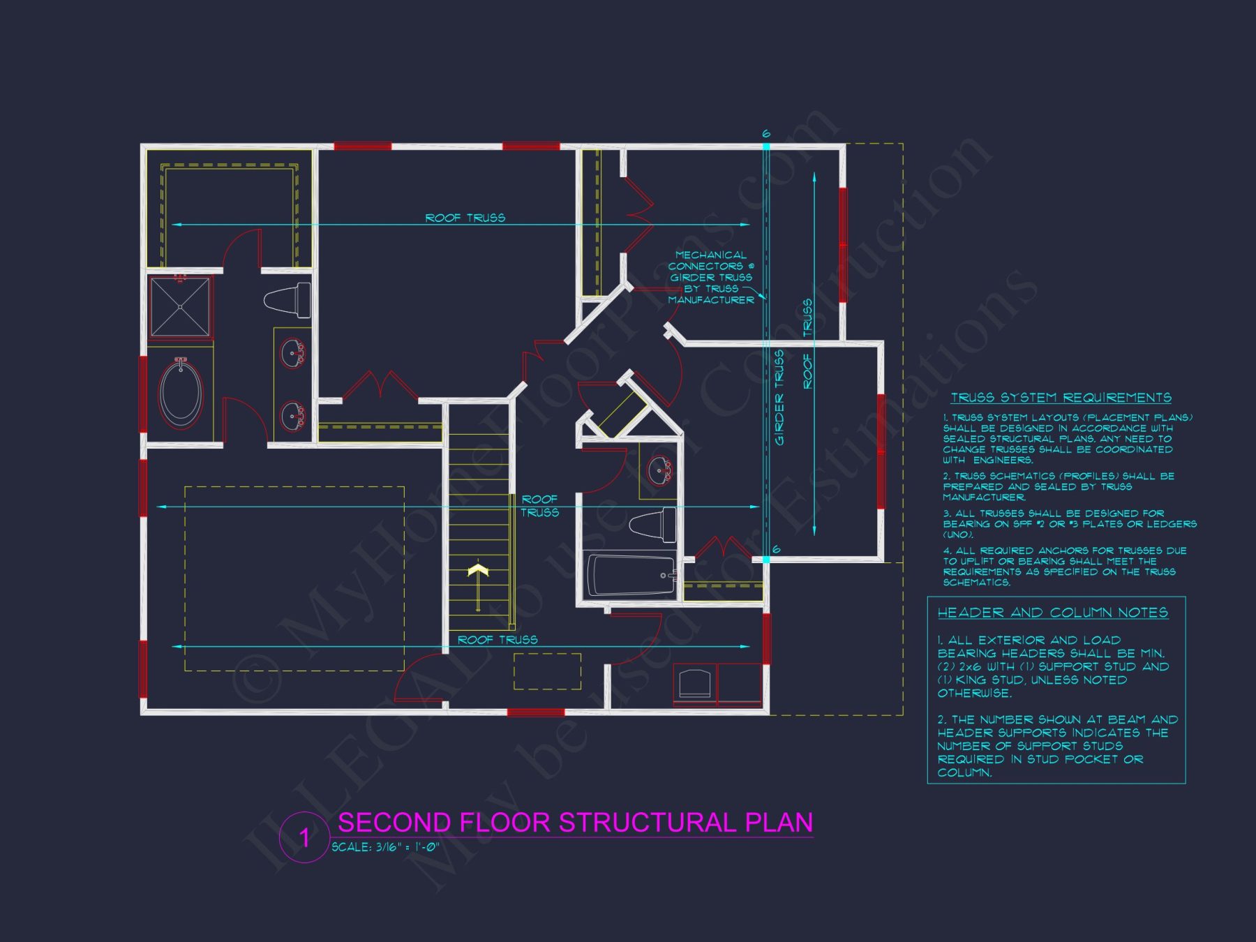 Craftsman house Plan with 3 Bedrooms, 2 Floors, and CAD Designs