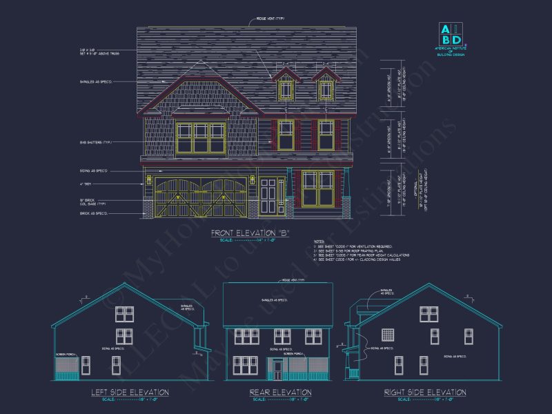 Craftsman house Plan with 4 Bedrooms and 2-Car Garage Designs