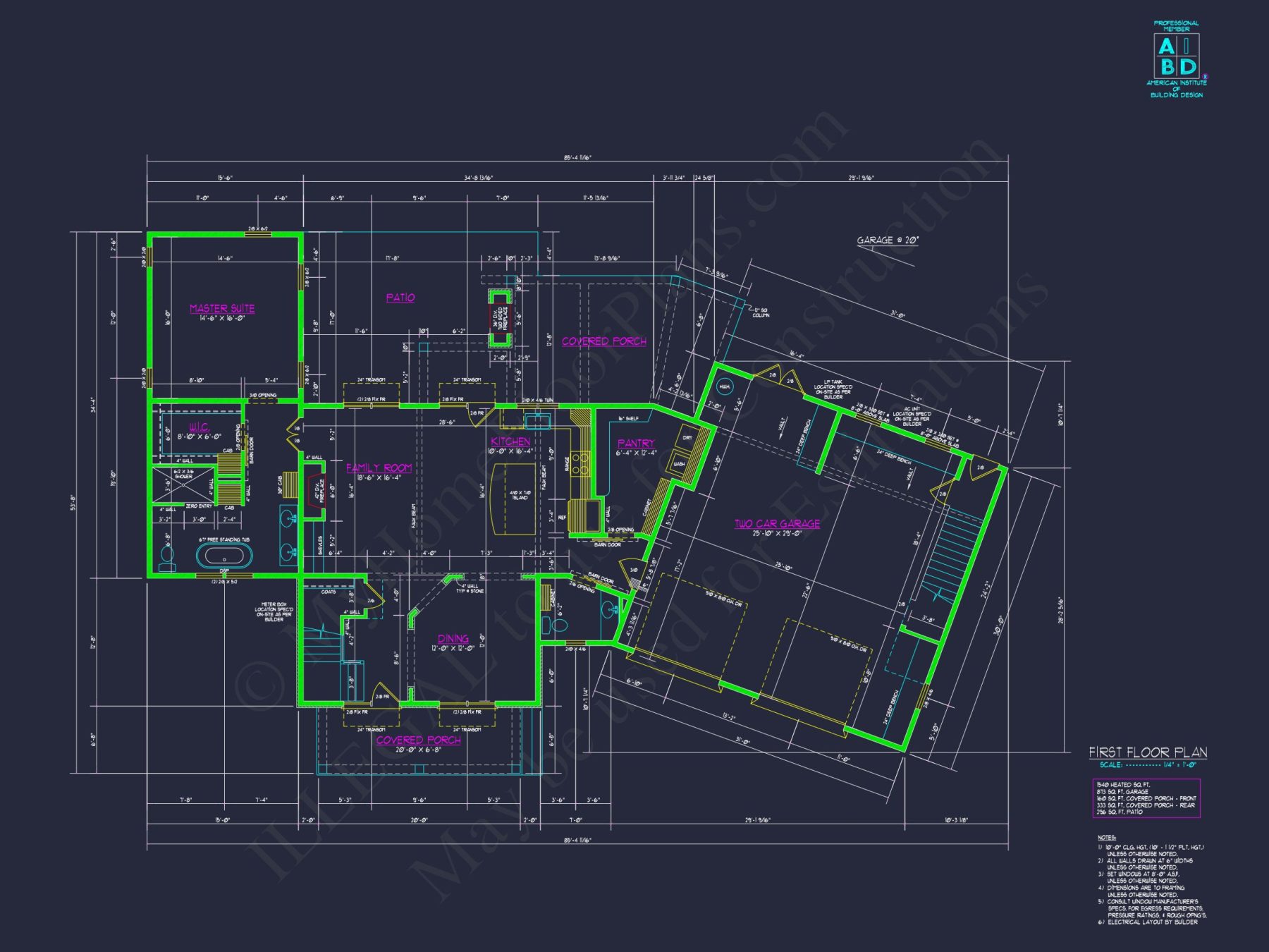 Craftsman house Plan with Angled Garage and Detailed Floor Plans