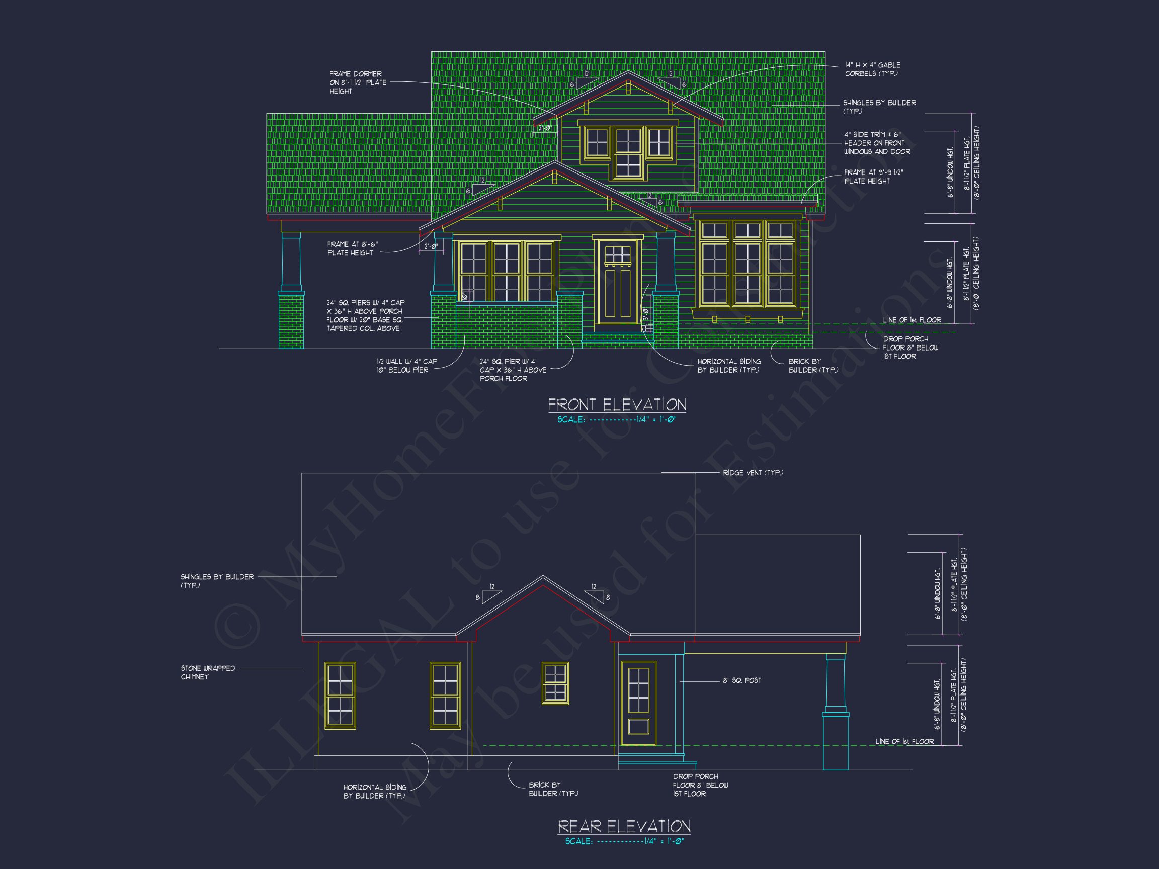 Craftsman house Floor Plan with 2 Stories,CAD Blueprint Designs