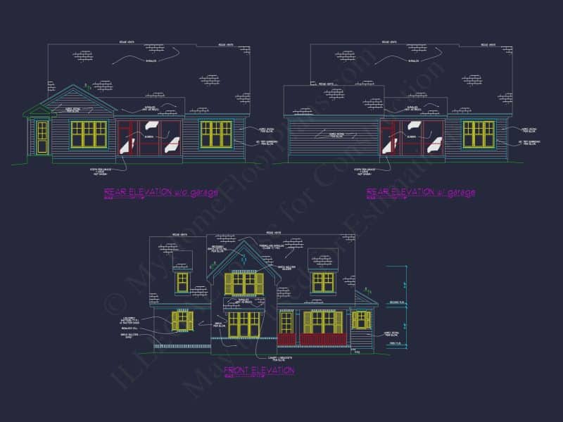 Craftsman house Floor Plan with Detached Garage and CAD Designs