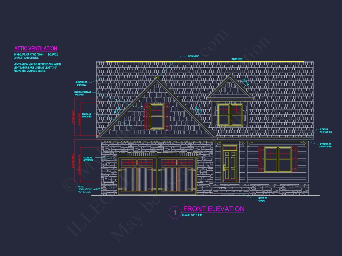 Craftsman house Plan: 1.5 Story Floor Design with CAD Blueprint