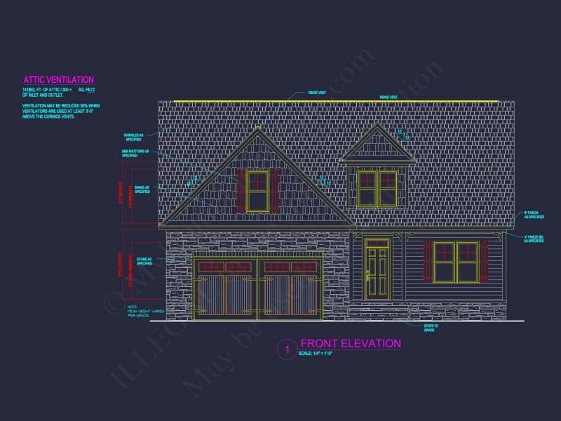 Craftsman house Plan: 1.5 Story Floor Design with CAD Blueprint