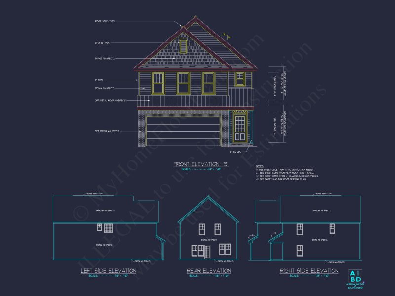 Craftsman house Plan with 2 Floors and CAD Blueprint Designs