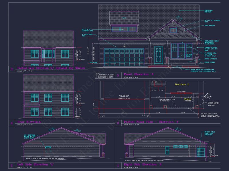 Craftsman-Style house Floor Plan: 2-Story CAD Designs with 3 Beds