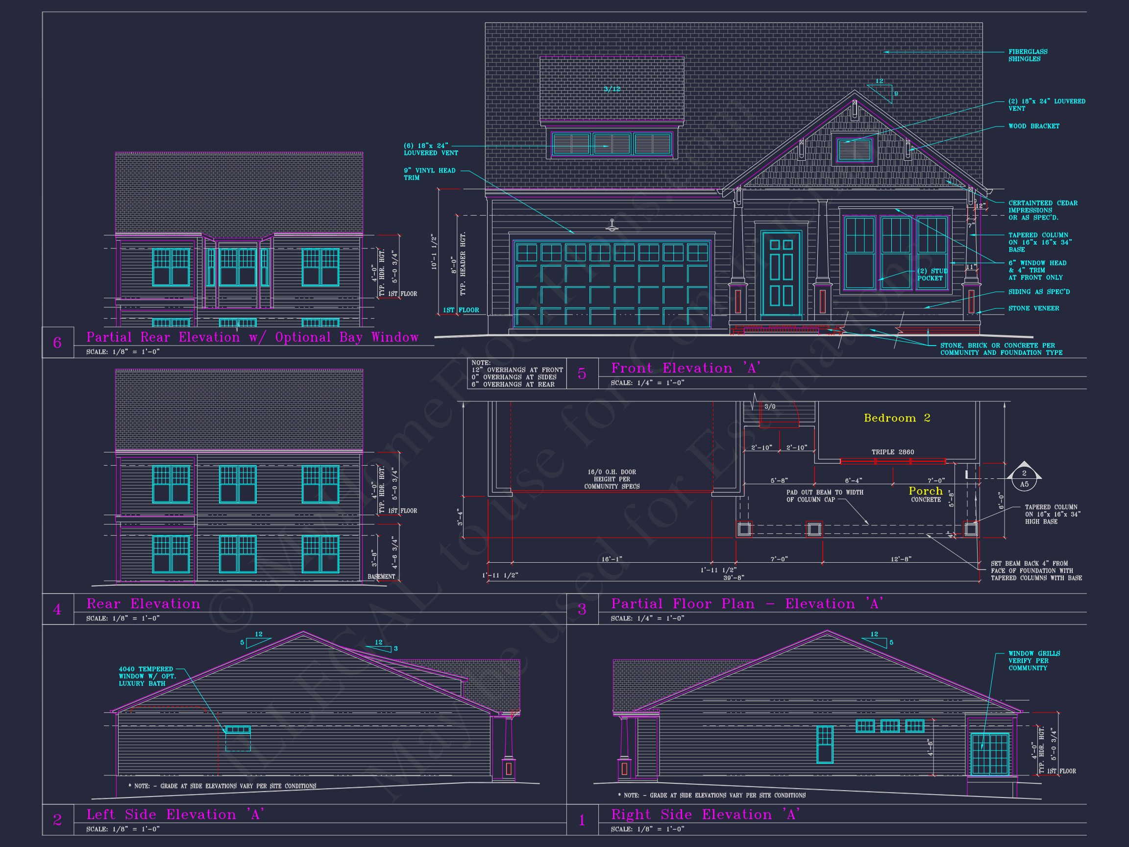 Craftsman-Style house Floor Plan: 2-Story CAD Designs with 3 Beds