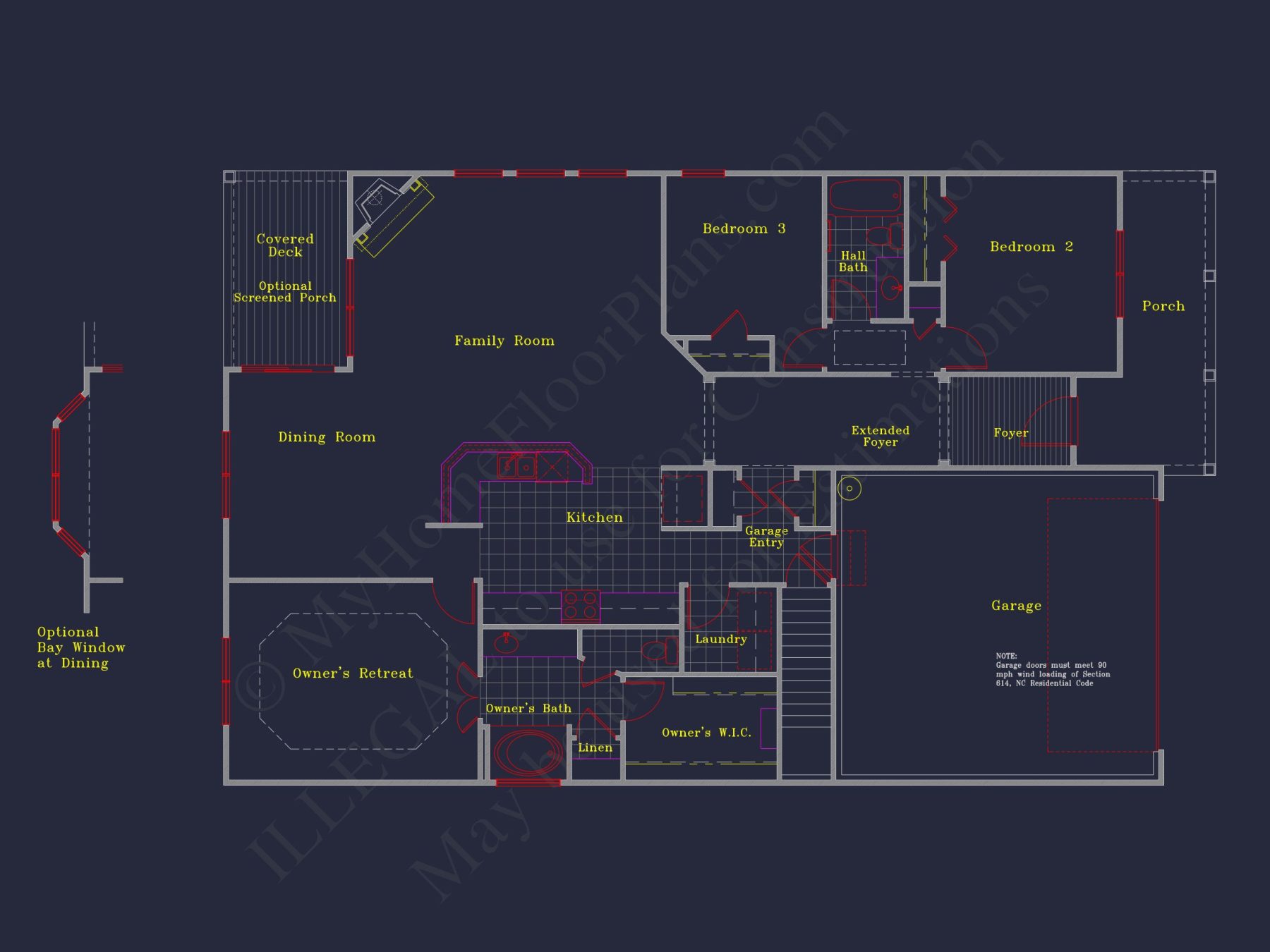 Craftsman-Style house Floor Plan: 2-Story CAD Designs with 3 Beds