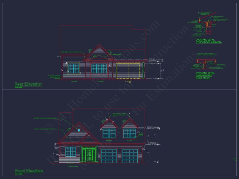 Custom house Design with 1.5 Story Floor Plan and CAD Blueprint